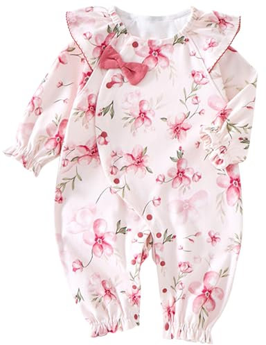 Winmany Neugeborenes Baby Mädchen Overall Langarm Floral Strampler Kleinkind Baumwolle Retro Overall Bodysuit Oberbekleidung Outfit (1, Rosa, 0-3M)