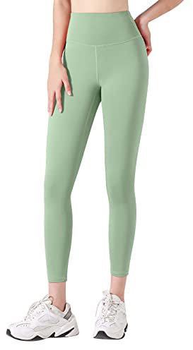Sportliche Kompressionsstrumpfhose für Damen, schmaler Po, Lifting, hohe Taille, Bauchkontrolle, einfarbig, hohe Taille, keine Show, weiche Yogahose für Damen, Laufhose, Baumwolle gemustert, grün, M