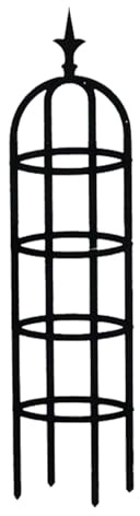 Obélisque de jardin 180 cm, grimpantes avec cadre en métal, treillage de vignes, décor floral, noir, cour ronde, résistante aux intempéries