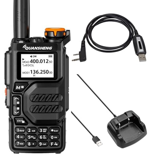 QUANSHENG UV-K5 VHF UHF Dual Band Long Range Walkie Talkie Portable Two Way Radio Handheld Ham Radio with VOX, 200 Channel, Tpey-C Charging, NOAA, for Adult, Security, Hiking with Programming Cable