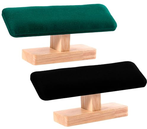 Keboyoe 2 Stück T-Bar Uhrenständer Armbandhalter, Holz Armbandständer Display, Armbandständer Samt Uhrenständer Holz Schwarz Dunkelgrün T-Bar Display Organizer für Armreifen, Armbänder, Armbanduhr