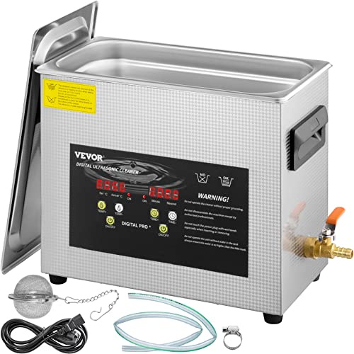 VEVOR Pulitore a Ultrasuoni Aggiornato 6 L (Riscaldatore da 200 W Ultrasuoni da 180 W) Pulitore di Parti a Ultrasuoni da Laboratorio Digitale con Temporizzatore per Pulizia di Strumenti di Gioielli