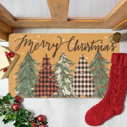 Mealah Zerbino natalizio con scritta Welcome per ingresso esterno, antiscivolo, in fibra di cocco artificiale, decorazione per la casa, 43 x 73 cm