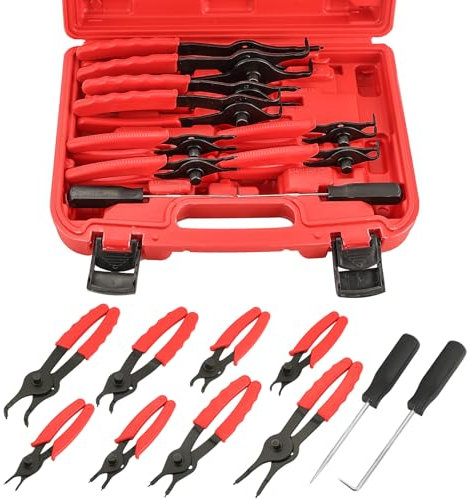 NYXOVA 11pcs Snap Ring Plier Set, Straight & Bent Retaining Ring Pliers, Long Reach Snap Ring Plier with Hook & Pick, Retaining Clip and Circlip Removal Tools .038in - .09in for Car Trunk, Motorcycles