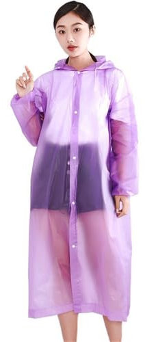 BeLongsYou Poncho Antipioggia per Adulti, 7 Pezzi Antipioggia Riutilizzabile con Cappuccio e Maniche, Impermeabile, per Emergenze, Esterni, Campeggio,Viola,One Size