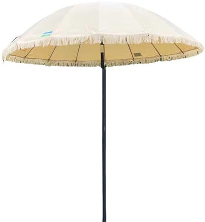 Parasol de plage de 200 cm avec pompon - Parasol d'extérieur portable pour voyage, jardin, piscine, terrasse, protection UV