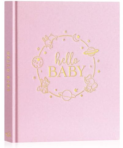Lanpn Album Bebe Primer 5 Año para Niña Niño, Libro Recuerdos Bebé para Pegar Fotos y Escribir, Hello Baby Libros Cuaderno Diario Álbum Fotos Bebe Regalo Recién Nacido (Rosa,154 Páginas, Inglés)