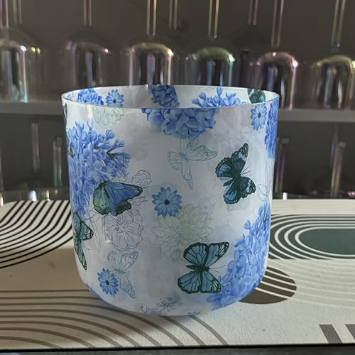 Klangschale mit Blumen- und Schmetterlingsmuster, Chakra, Quarz-Kristall, 20,3 cm