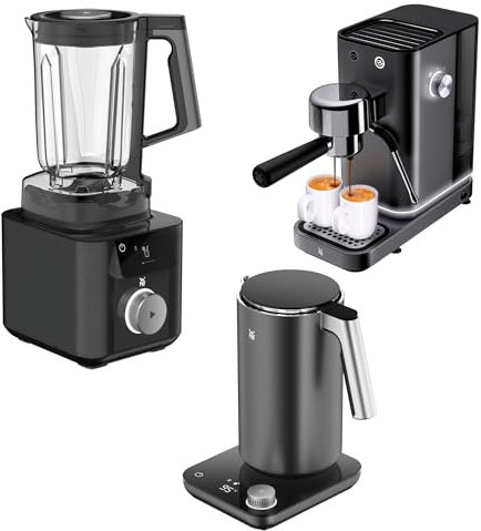 WMF Set 3-teilig Lumero Espressomaschine Siebträger 1400 Watt, 3 Einsätze, 15 bar und Master Hochleistungsmixer, mit Mixbehälter 1,75l, 1600 Watt und Master Wasserkocher doppelwandig, 1,3l, 2400 Watt