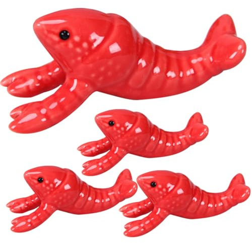 WATIIFUFU 4 Pièces Repose-Baguettes Aux Écrevisses Tapis D'évier De Cuisine Porte-Baguettes Maison Décor De Repose-Baguettes Reste De Baguettes De Dessin Animé Porte-cuillère Rouge Céramique