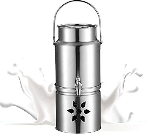 DECAKE Bidon à Lait en Acier Inoxydable 304 - Chauffe-bidon à Lait Robuste avec Robinet, Base de Carburant et poignée pour Distributeur de Boissons pour Buffet/fêtes, 5 L