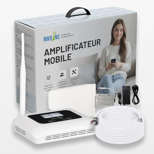 Amplificateur Réseau Mobile Nikrans LCD-130 – Répéteur GSM 900 MHz pour Maison et Bureau | Amplificateur Téléphone | Couverture 130 m²| Certifié CE RoHS | Compatible Orange, Bouygues, SFR, Free etc