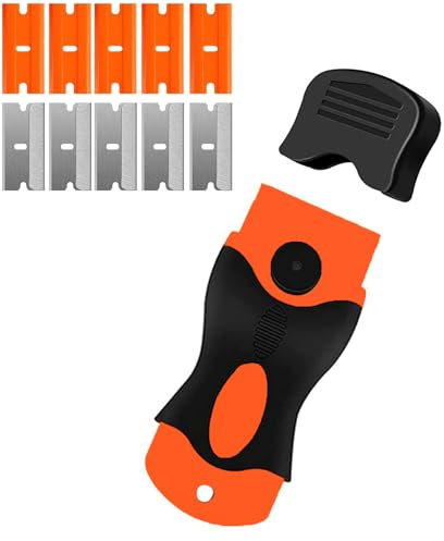 LIUMINL Plastic Razor Scraper Tool with 5 Plastic + 5 Metal Razor Blades, Non-Scratch, Adhesive Remover for Glass, Windshields, Cars, Floors