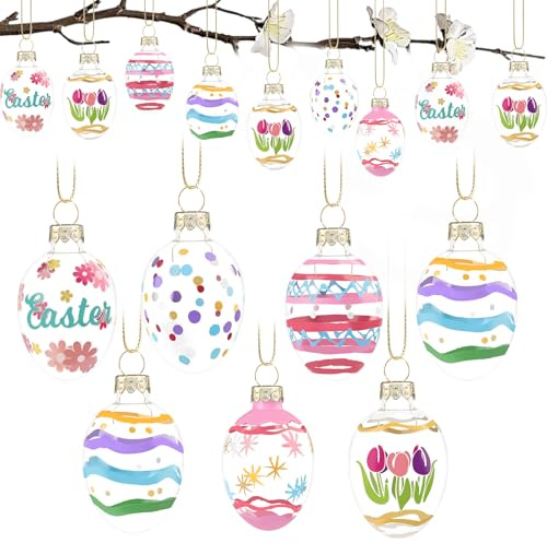 12 Stück Ostereier zum Aufhängen Glas-Osterei-Ornamente zum Aufhängen Ostern Ostereier Deko für Osterparty Dekoration Frühling, Frühling Heimdekoration