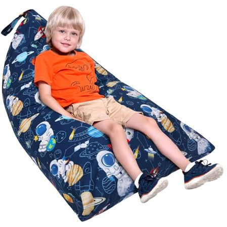 Decalsweet Aufbewahrung Sitzsack Kinder Faltbar Extra Groß Spielzeug Stofftier Aufbewahrung für Mädchen Jungen Sitzsack-Stuhlbezug für Lagerung Kinderzimmer Weltraum-Astronaut(Nur Tasche)