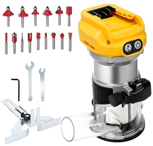Routeur sans fil pour batterie DeWalt 20 V (outil uniquement), 6 vitesses 30 000 tr/min, routeur compact sans balais pour le travail du bois, routeur paume avec embouts de défonceuse, guide de bord et