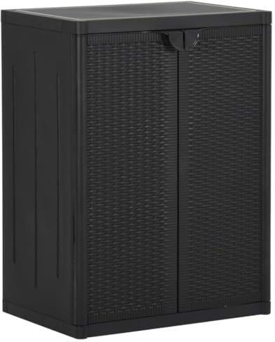 KOIECETA Gartenschrank Kunststoffschrank Haushaltsschrank Spindschrank Schrank Spind Terrassenschrank Balkonschrank Schwarz 65x45x88 cm PP Rattan-Optik