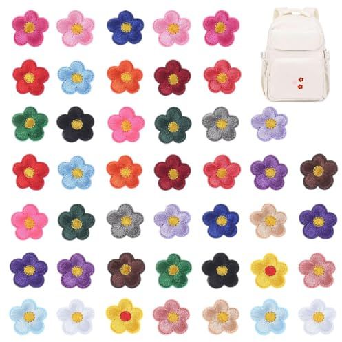 JEYORZY 44 Stück Patches zum Aufbügeln, Flicken zum Aufbügeln, Patches Klett Aufnäher zum Aufbügeln, Bestickte Aufnäher, Bügelbilder für Taschen, Jeans, Jacken Rucksäcke, Kleidung, Gänseblümchen Blume
