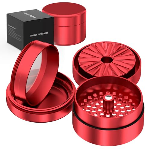 Grinder PROFESIONAL 100% Aluminio Aeronáutico Anodizado con imanes N52| 63mm Ø con nuevo sistema de Triturado Premium | Grinder metálico de 4 partes y gran capacidad para especias y hierbas (Rojo)