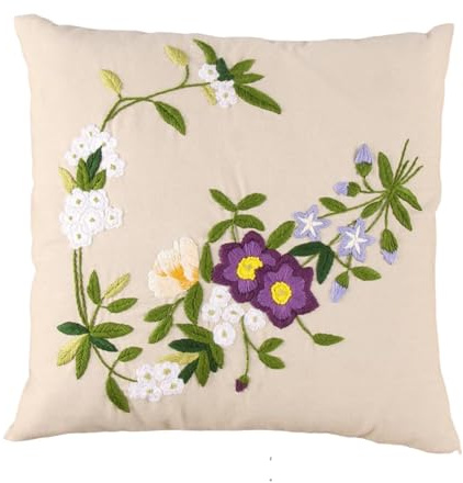 rockible Embroidery Pillow Kit Cushion Cover DIY Crafts Pillow Embroidered Floral Cushion Case, for Bedroom Wedding Adults Beginners, A
