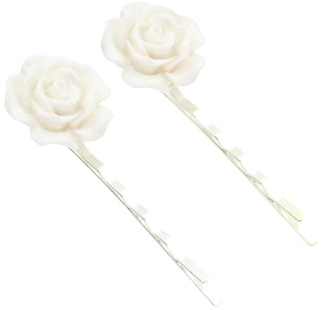 bluebubble ENGLISH ROSE 2 Pcs Solid Colour 22mm Flower Hair Clip Slide Pin on Gift Card (Snow White)