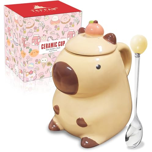 Capibara Regalos Mujer Lindas tazas de café de cerámica de Capybara tazas de té kawaii con tapa taza divertida regalo único de cumpleaños Navidad para mujeres hija amigos regalos de San Valentín