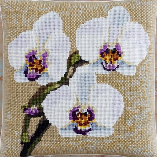 Kitquiver Knüpfkissen Mit Vordruck Fantasie Phalaenopsis Orchidee Kreuzstich-Sets Zur Herstellung Von Kissenbezügen,Diy-Knüpfhäkel-Set Für Teppiche 17x17In