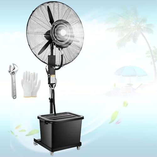 Genérico Ventilador nebulizador oscilante,Ventilador de pie con nebulizador de agua,Ventilador Humidificador con rodillo,depósito portátil,negro,65 cm/75 cm(380W/30in)