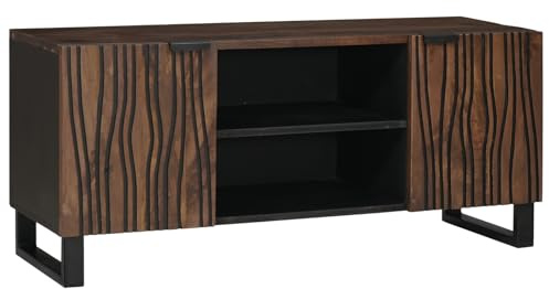 Qnhdfrt Meuble TV bas en bois avec aspect noyer - 105 x 33,5 x 46 cm - Support TV moderne avec 3 compartiments pour le salon - Marron