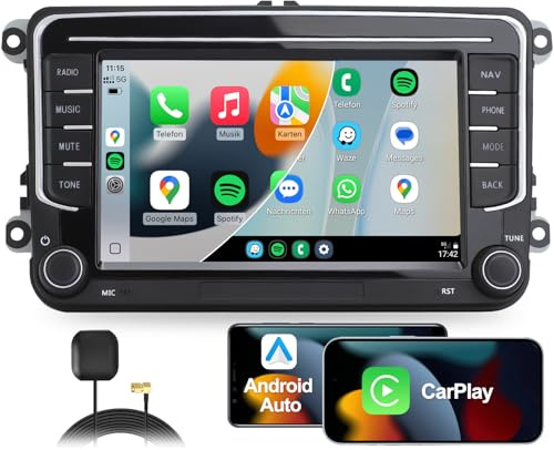 2 DIN Autoradio für VW Golf 5 6 Passat Seat Touran Skoda, Wireless CarPlay & Android Auto, GPS Navi, DAB+, Lenkradsteuerung, Physischer Lautstärkeregler, EQ, MirrorLink