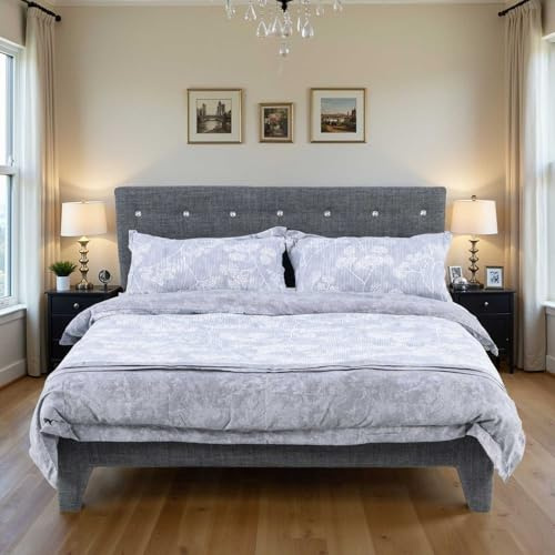 Hroth 5ft King Size Bed Frame with Headboard，King Bed Frame with Adjustable Headboard,150×200cm Dark Grey BedFrame,Underbed Storage