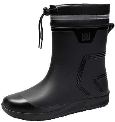 Botas de lluvia para mujer, forradas, botas de goma para hombre, botas de media altura, botines con cordón, botas de goma, botas de invierno, cálidas, botas de agua ligeras, botas de agua para