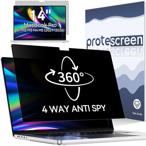 Protescreen 360° Privacy Screen Filter for MacBook Pro 14 Inch 2021-2026 | M1 M2 M3 M4 M5, Anti-Glare Blue Light Privacy Shield Screen Protector, 4-Way Privacy Filter for 14.2 inch Mac Laptop