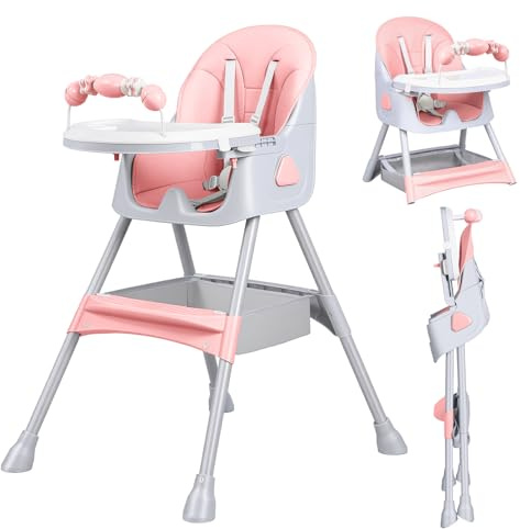 UBRAVOO 3-in-1 Babyhochstuhl, Kinderstuhl Klappbar Baby Hochstuhl ab 6 Monate, Umwandelbarer Ess- und Spielhochstuhl mit Doppellagigem Essteller und Spielzeugregal