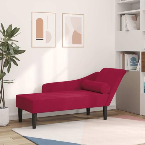 Basinlix Chaiselong med kudde, vinröd, sammet, 141 cm, lounge, recamiere-soffa, sittbänk, relaxstol, modern design för vardagsrum, sovrum, gästrum, kontor