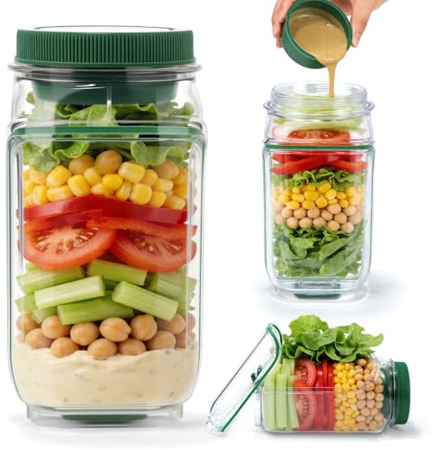 Mjuthy Ensalada de lado abrir con compartimento anti-fugas para aderezos, Recipientes para preparar comidas portátil, ensaladera reutilizable para oficina, gimnasio, picnic y viajes