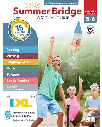 Summer Bridge Activities 5th to 6th Grade Workbooks All Subjects, Middle School Books With Math, Language Arts, Reading Comprehension, Science, Social Studies, Fitness, Flash Cards, and More