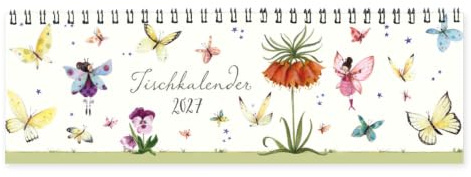 Tischkalender Schmetterlinge 2027 – Wochenplaner 32 × 10,5 cm: Blumen | Wochenansicht mit Spiralbindung, Illustrationen und Zitaten