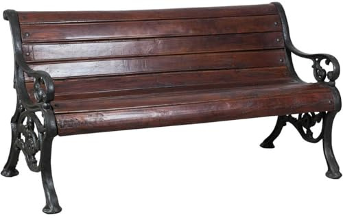 Biscottini Gartenbank wetterfest 3 sitzer 160x65x75 cm - Holzbank rustikal - Gartenmöbel aus Holz und Gusseisen