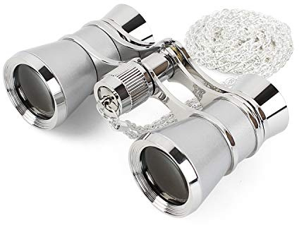 Aomekie Theatre Opera Glasses Binoculars 3X25 with Chain for Concerts Horse Racing Classical(Sliver)