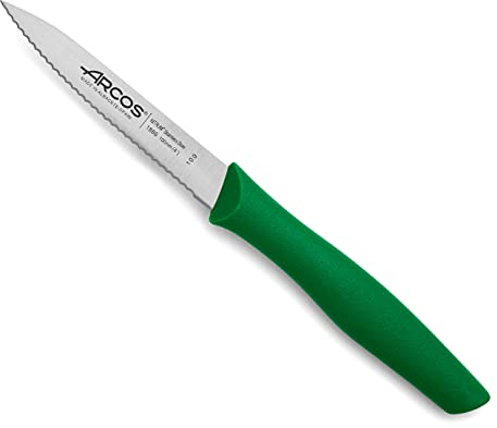 Arcos Serie Nova - Spelucchino Coltello per sbucciare Serrato - Lama Acciaio Inossidabile Nitrum 100 mm - Manico Polipropilene Colore Verde