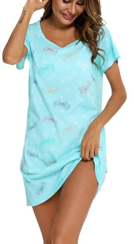 ENJOYNIGHT Womens Nightgown Cotton Sleep Shirt Short Sleeve Nightshirt