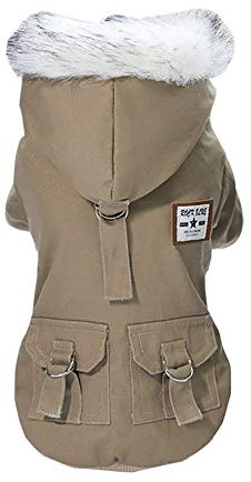 Rdc Pet Pet Hunde Kapuzenpullis Arbeitskleidung verdickter Hund insgesamt Hund Militäruniform Armee Sweater Baumwolljacke Pelzmantel für kleine Hund mittlere Hund (Braun,S)