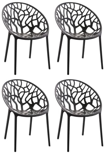 CLP 4er Set Gartenstühle Hope Kunststoff I Stapelstühle wetterfest und UV-beständig I Outdoorstühle pflegeleicht I Sessel für draußen, Farbe:schwarz