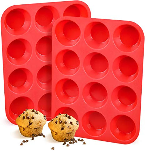 Lot de 2 moules à muffins en silicone de qualité alimentaire LFGB pour 12 muffins, cupcakes, bombes de graisse, muffins aux œufs, 100 % silicone de qualité alimentaire