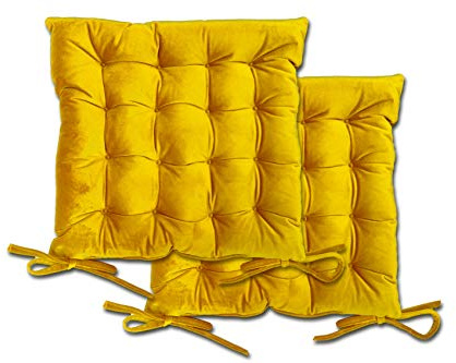 Emma Barclay Velvet Holland Luxury Seat Pad in Ochre - 16x16 (40x40cm)