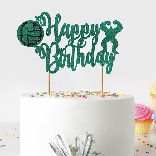 Seyal Birthday Party Decoration, Happy Birthday Cake Topper Super Hero Hulk cake, with Double Sided Glitter Stock,