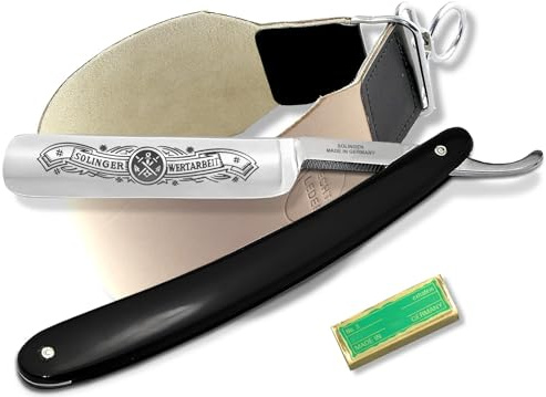 Rasiermesser Set mit Bartpflege Messer Schleifpaste aus Solingen und Extra breitem Abziehleder Streichriemen von InstrumenteNRW mit Sitz in Deutschland ein Rasier-Set für Männer Herren zur Nassrasur