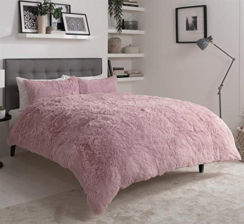 Olivia Rocco Snuggle Duvet Cover Set Super Soft Fluffy Quilt Sets Warm Cosy Winter Bedding, Double Blush Pink