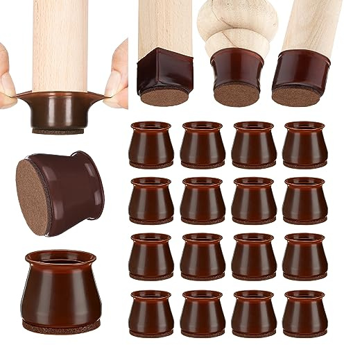 Aneaseit Protezioni per gambe della sedia, 3,8 cm x 16 pezzi, in noce scuro, cuscinetti in feltro in silicone per pavimenti in legno e piedini per mobili, tappi in gomma per sedie - medie